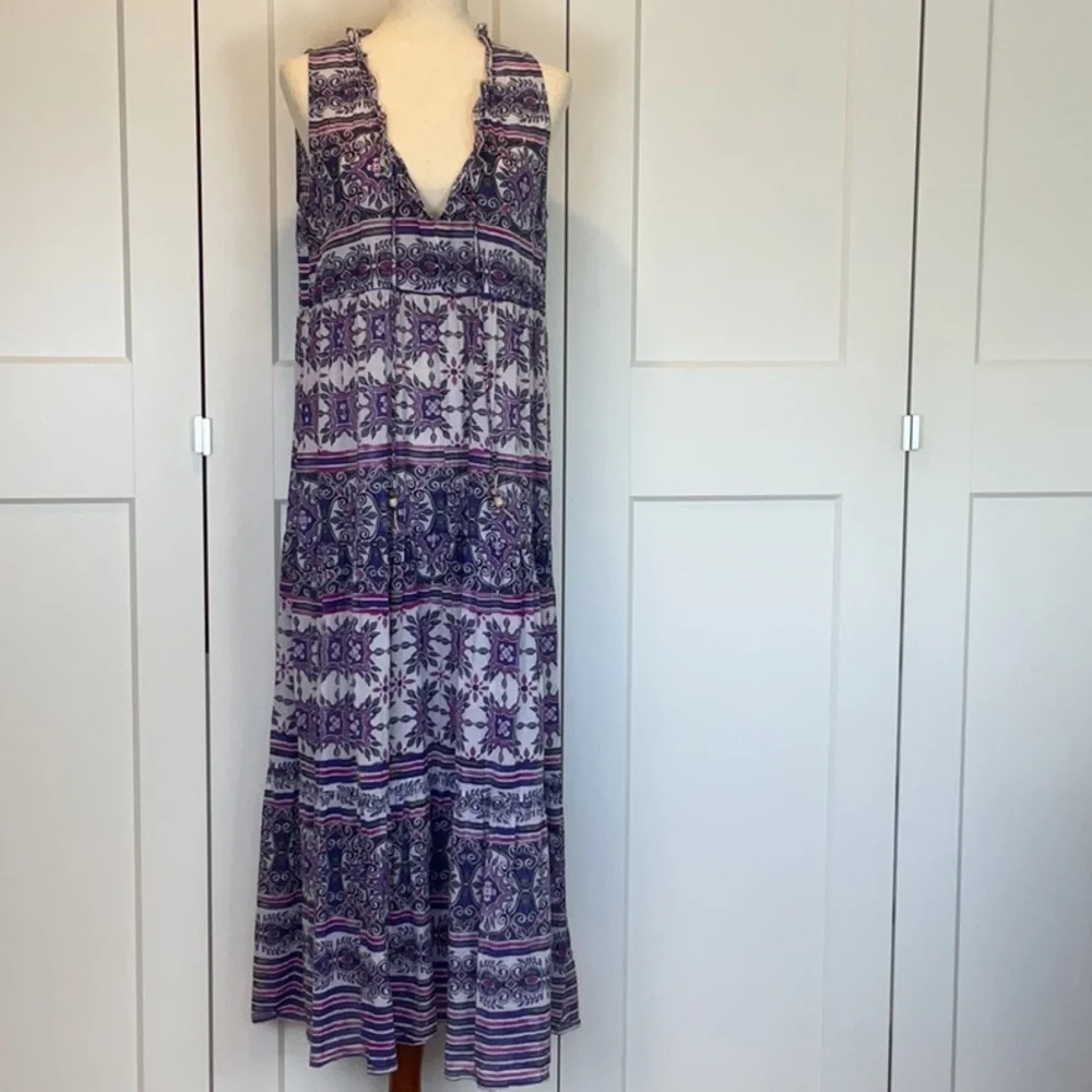 True Destinations 100% Cotton Boho pink and Purple Pattern Maxi Dress Size Large - Picture 3 of 9